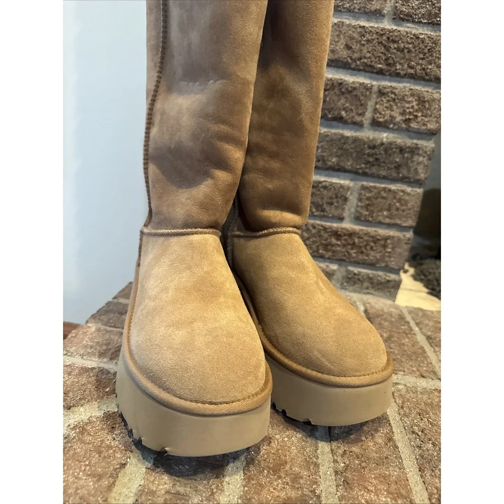 Ugg Womens Classic New Heights Cuffable Chestnut Tall Platform Boots Sz US 8